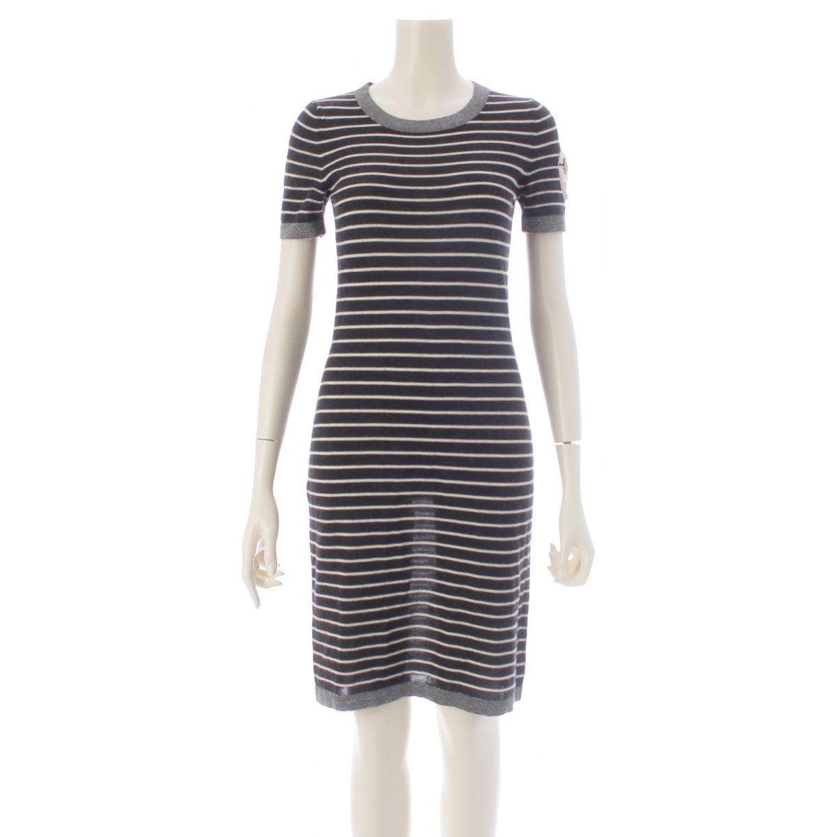 Chanel 09c Cashmere Silk Sleeve CC Logo Design Short Long Knit Dress Silver