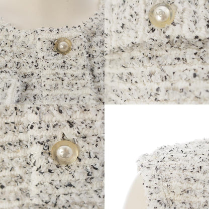 Chanel Tweed CC Logo Pearl Clear Button Sleeveless Fitted Dress White 36 — view 8