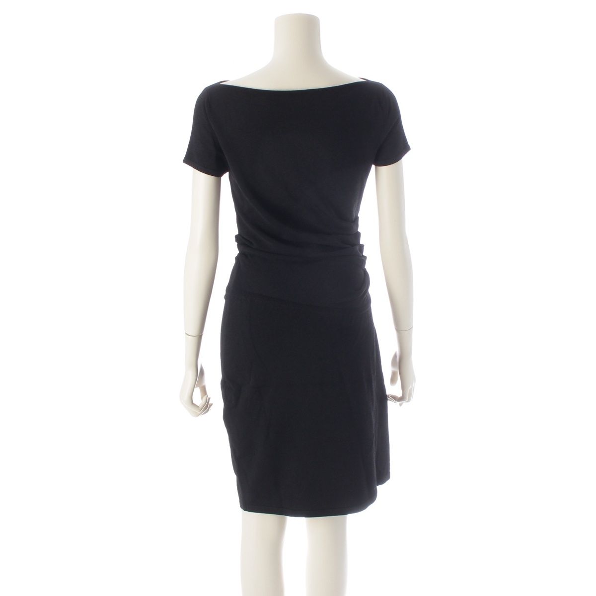Chanel Rayon Polyester Short Sleeve Gathered Design Boat Neck Lion Charm Dress — view 4
