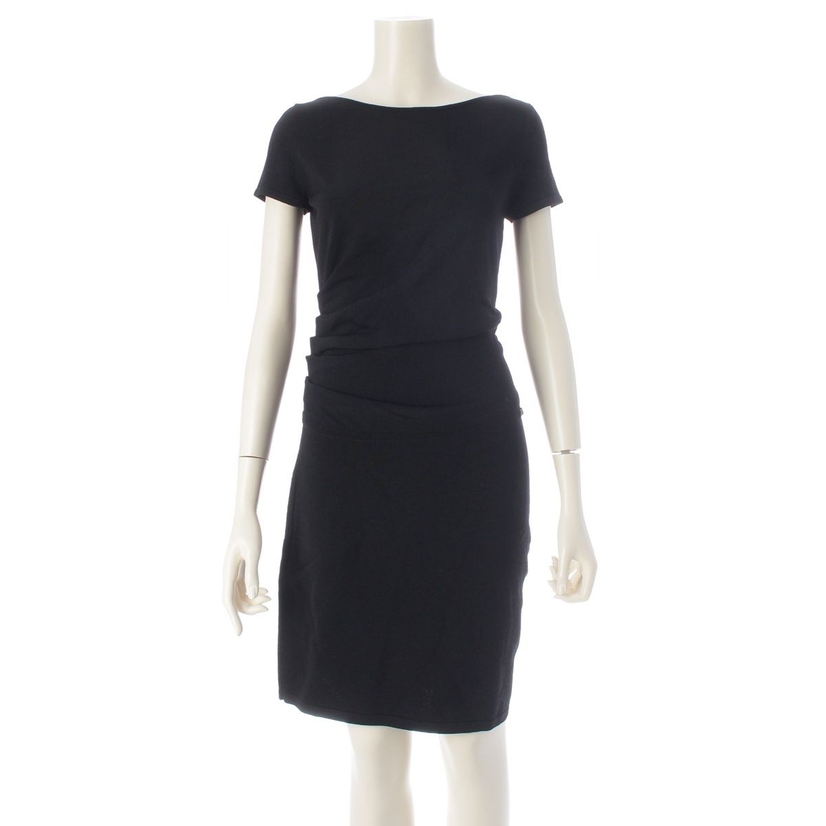 Chanel Rayon Polyester Short Sleeve Gathered Design Boat Neck Lion Charm Dress