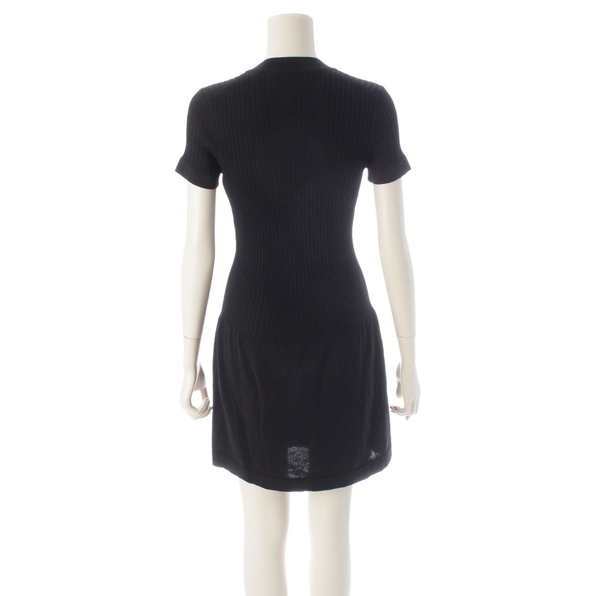 Chanel Circle CC Logo Short Sleeve Openwork Rib Knit Switch Dress Black 38 — view 4