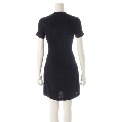 Chanel Circle CC Logo Short Sleeve Openwork Rib Knit Switch Dress Black 38 — view 4