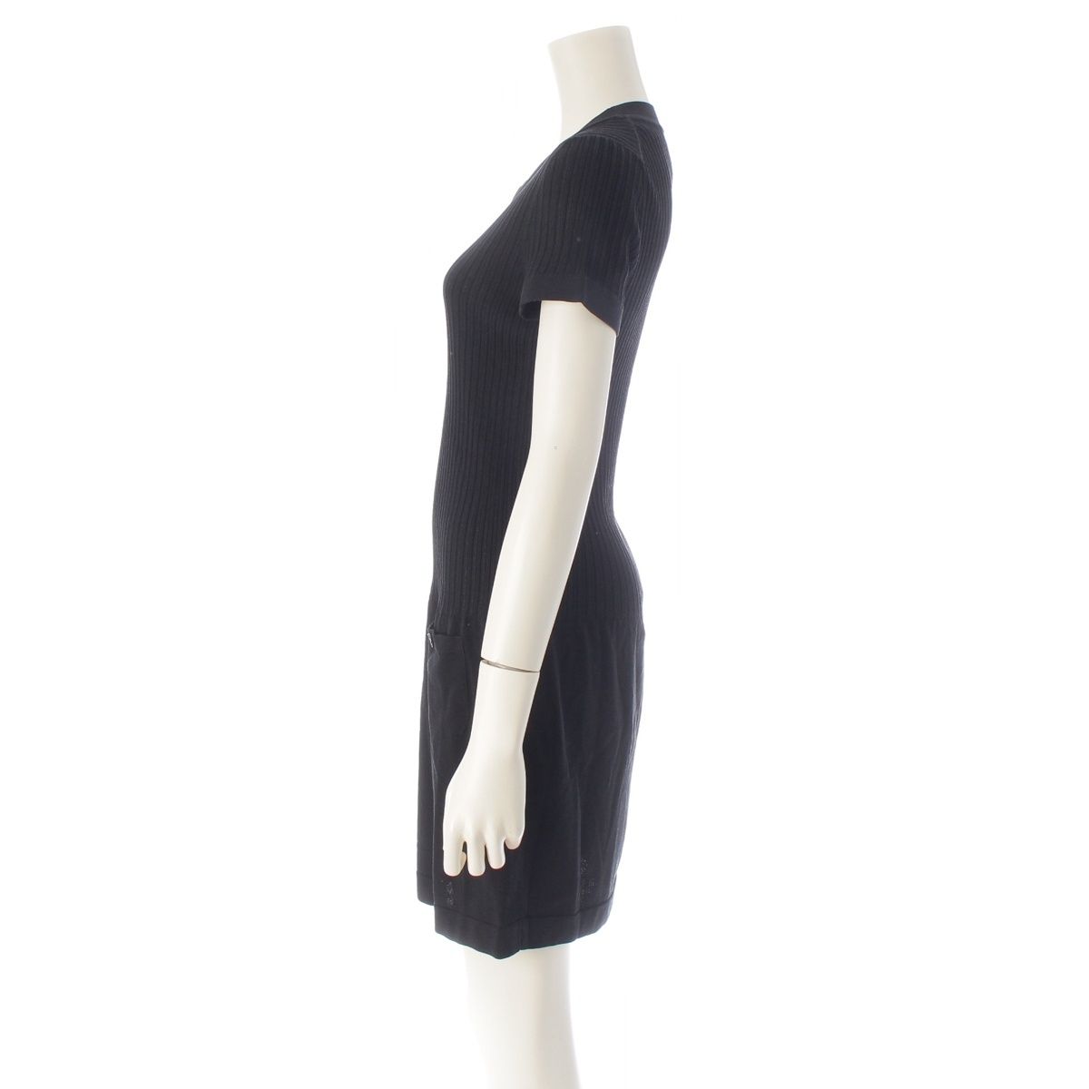 Chanel Circle CC Logo Short Sleeve Openwork Rib Knit Switch Dress Black 38 — view 3