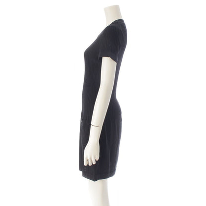 Chanel Circle CC Logo Short Sleeve Openwork Rib Knit Switch Dress Black 38 — view 3