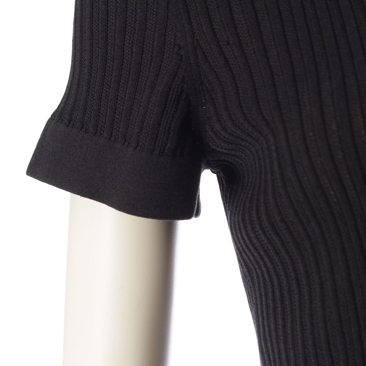 Chanel Circle CC Logo Short Sleeve Openwork Rib Knit Switch Dress Black 38 — view 6