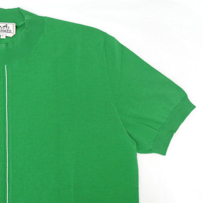 Hermes Short Sleeve Knit Green Top Petite High Neck Cotton Sweater M — view 4