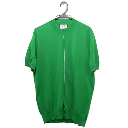 Hermes Short Sleeve Knit Green Top Petite High Neck Cotton Sweater M