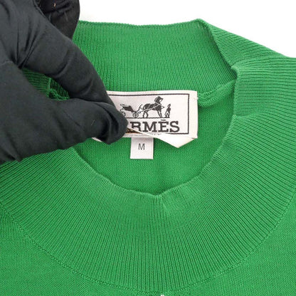 Hermes Short Sleeve Knit Green Top Petite High Neck Cotton Sweater M — view 7