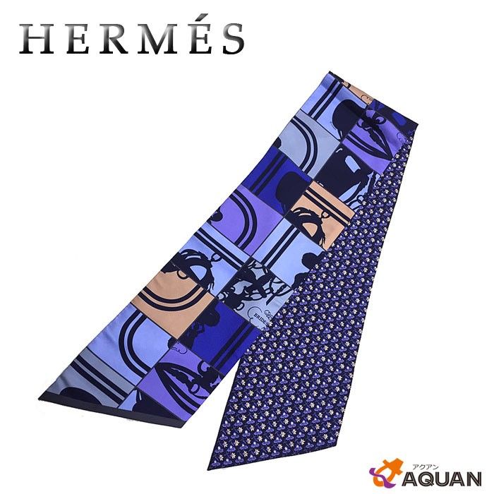 Hermes Maxi Twilly Cut en Desordre Multico Order Summer Blue Tie Scarf Silk