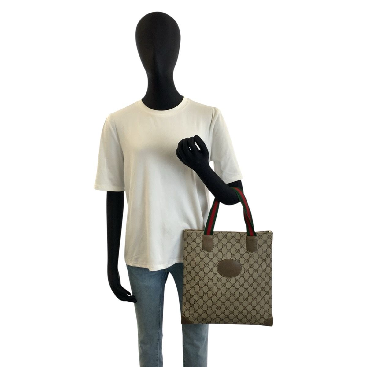 Gucci Vintage Sherry Line Beige GG Supreme Canvas 02 37 Tote Bag — view 6
