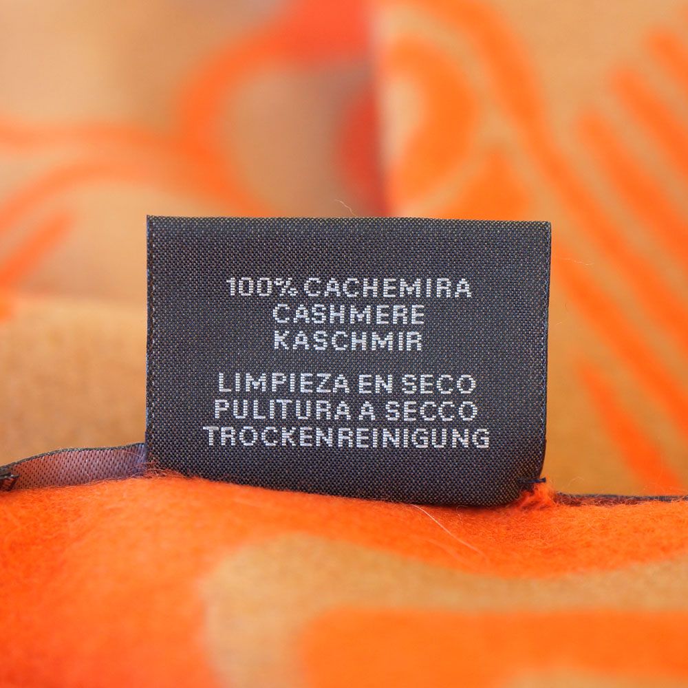 Hermes Scarf Fringe Beige Orange Dore Buckle Cashmere 100% — view 5