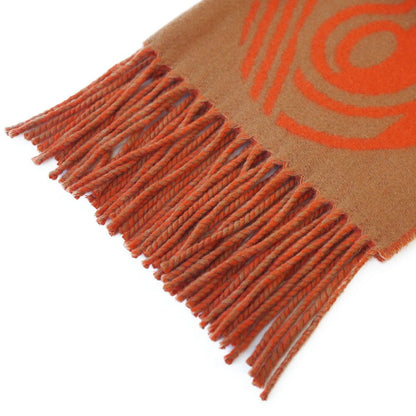 Hermes Scarf Fringe Beige Orange Dore Buckle Cashmere 100% — view 2