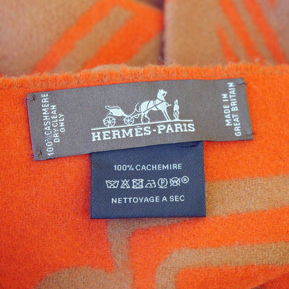 Hermes Scarf Fringe Beige Orange Dore Buckle Cashmere 100% — view 4