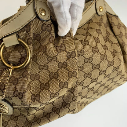 Gucci Sukey Beige Ivory Gold GG Canvas Leather Tote Bag — view 5
