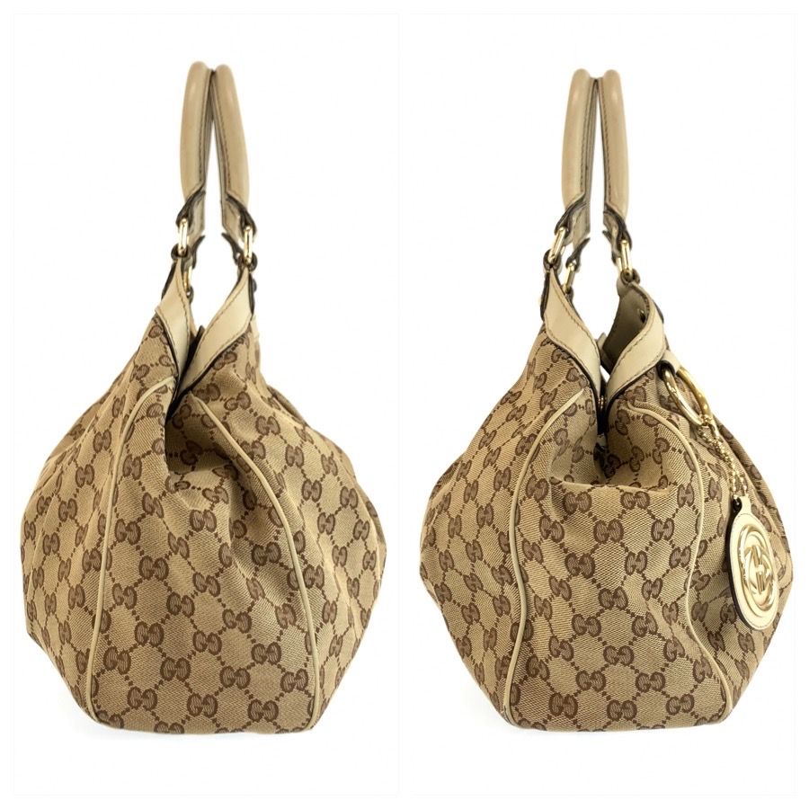 Gucci Sukey Beige Ivory Gold GG Canvas Leather Tote Bag — view 7