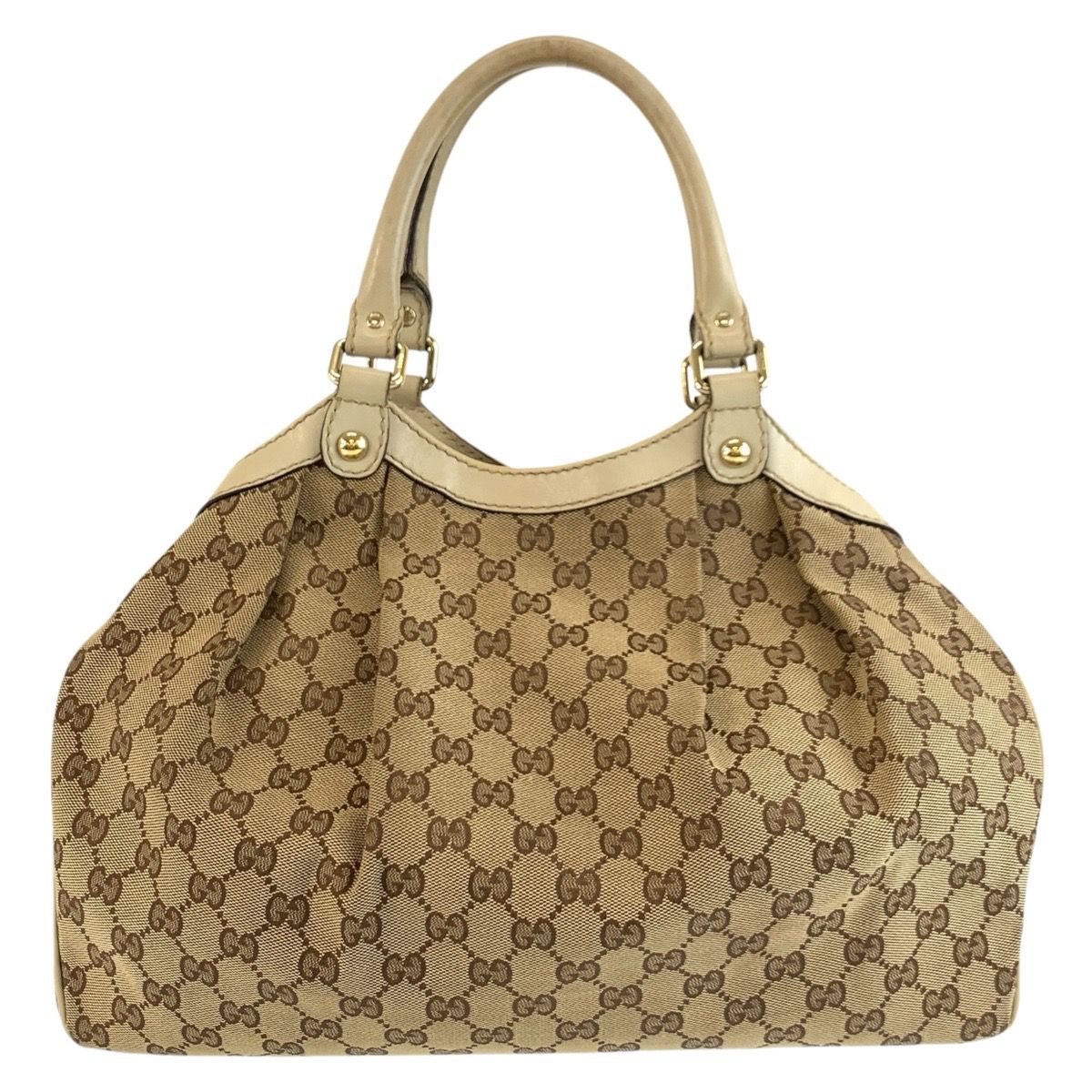 Gucci Sukey Beige Ivory Gold GG Canvas Leather Tote Bag — view 2