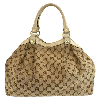 Gucci Sukey Beige Ivory Gold GG Canvas Leather Tote Bag — view 2