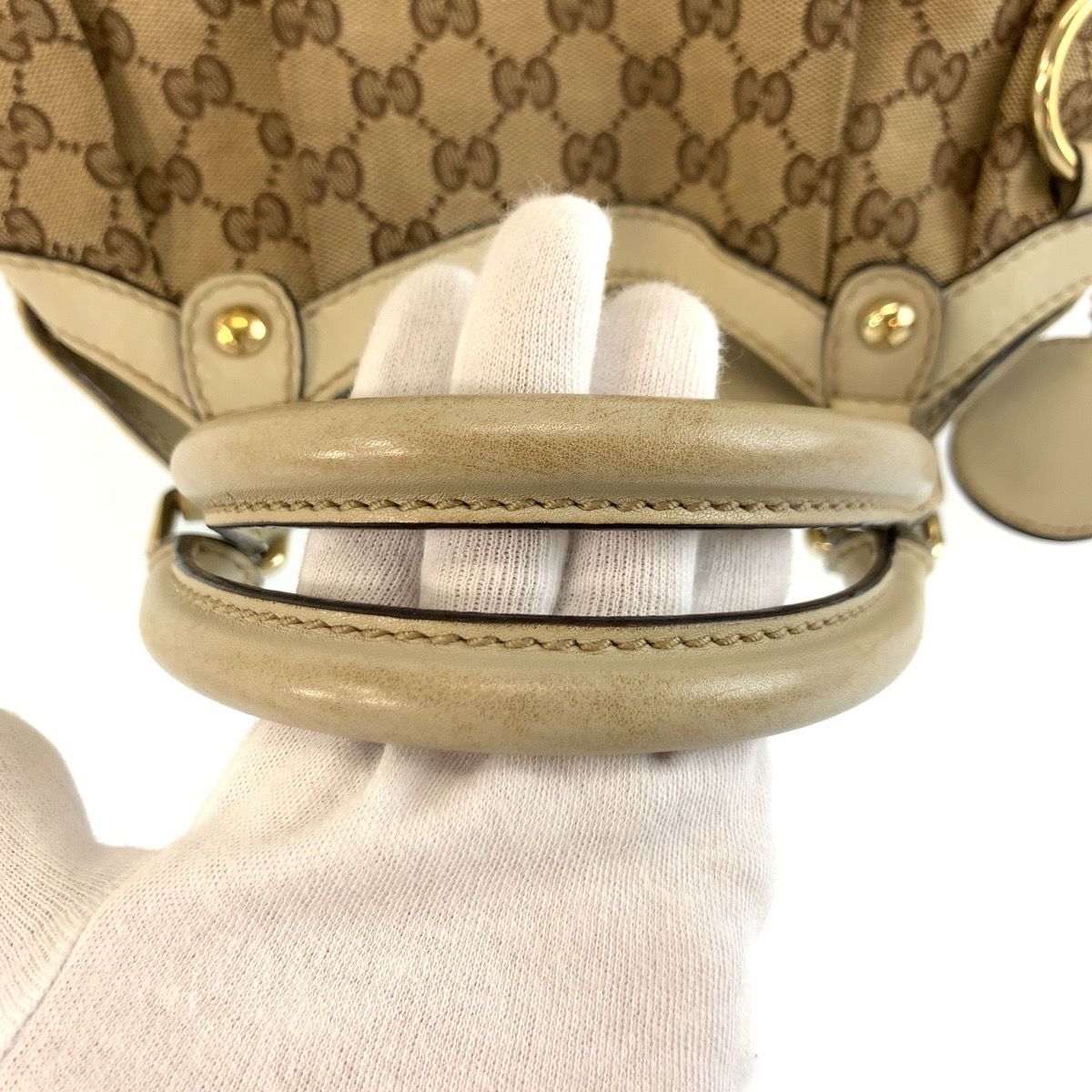 Gucci Sukey Beige Ivory Gold GG Canvas Leather Tote Bag — view 8