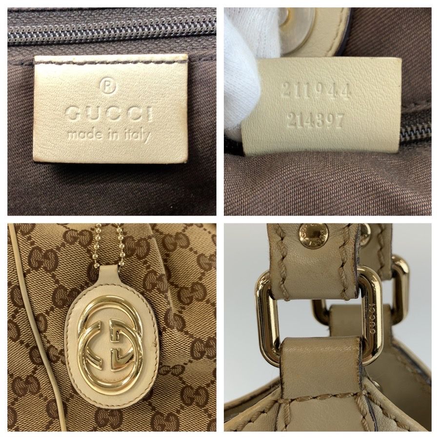 Gucci Sukey Beige Ivory Gold GG Canvas Leather Tote Bag — view 3