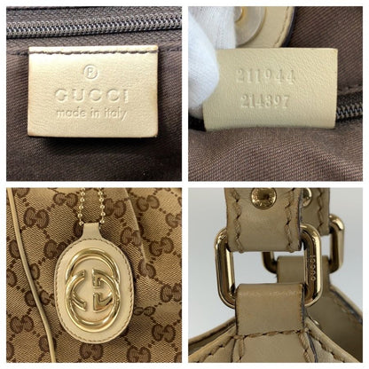 Gucci Sukey Beige Ivory Gold GG Canvas Leather Tote Bag — view 3