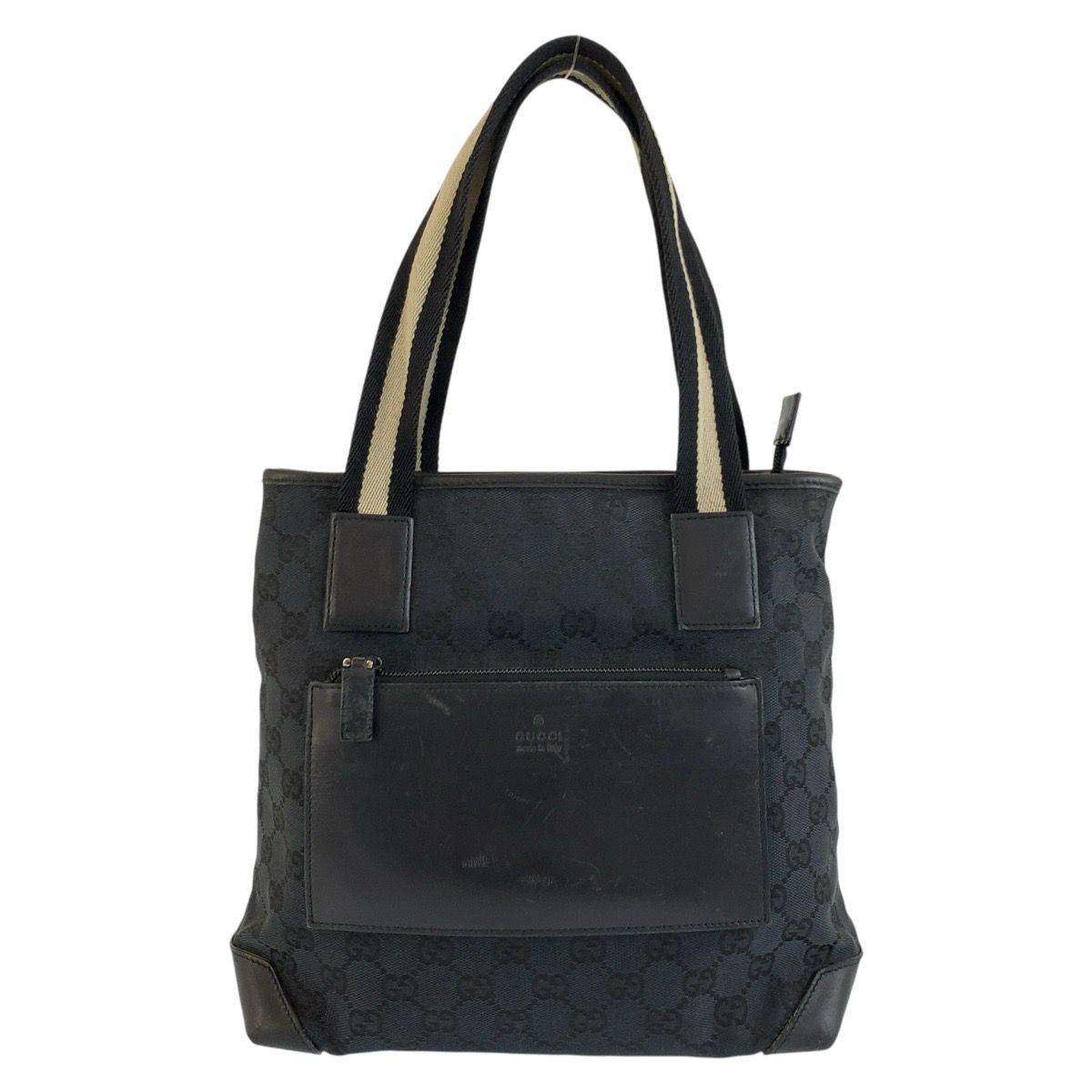 Gucci Sherry Line Black GG Canvas Leather Tote Bag