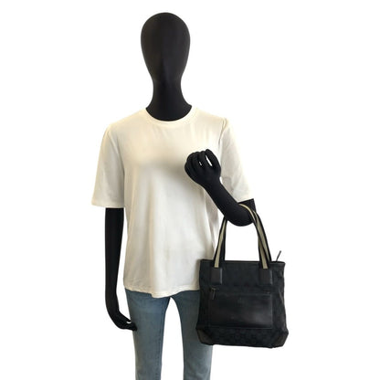 Gucci Sherry Line Black GG Canvas Leather Tote Bag — view 6
