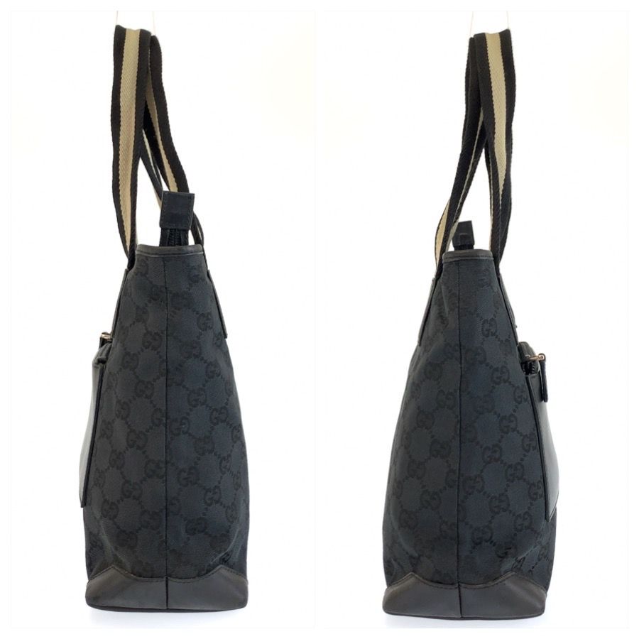 Gucci Sherry Line Black GG Canvas Leather Tote Bag — view 7