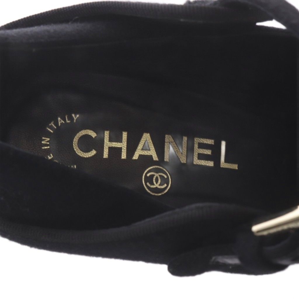 Chanel Pumps Chunky Heel CC Logo Strap Felt Patent Leather Black — view 6