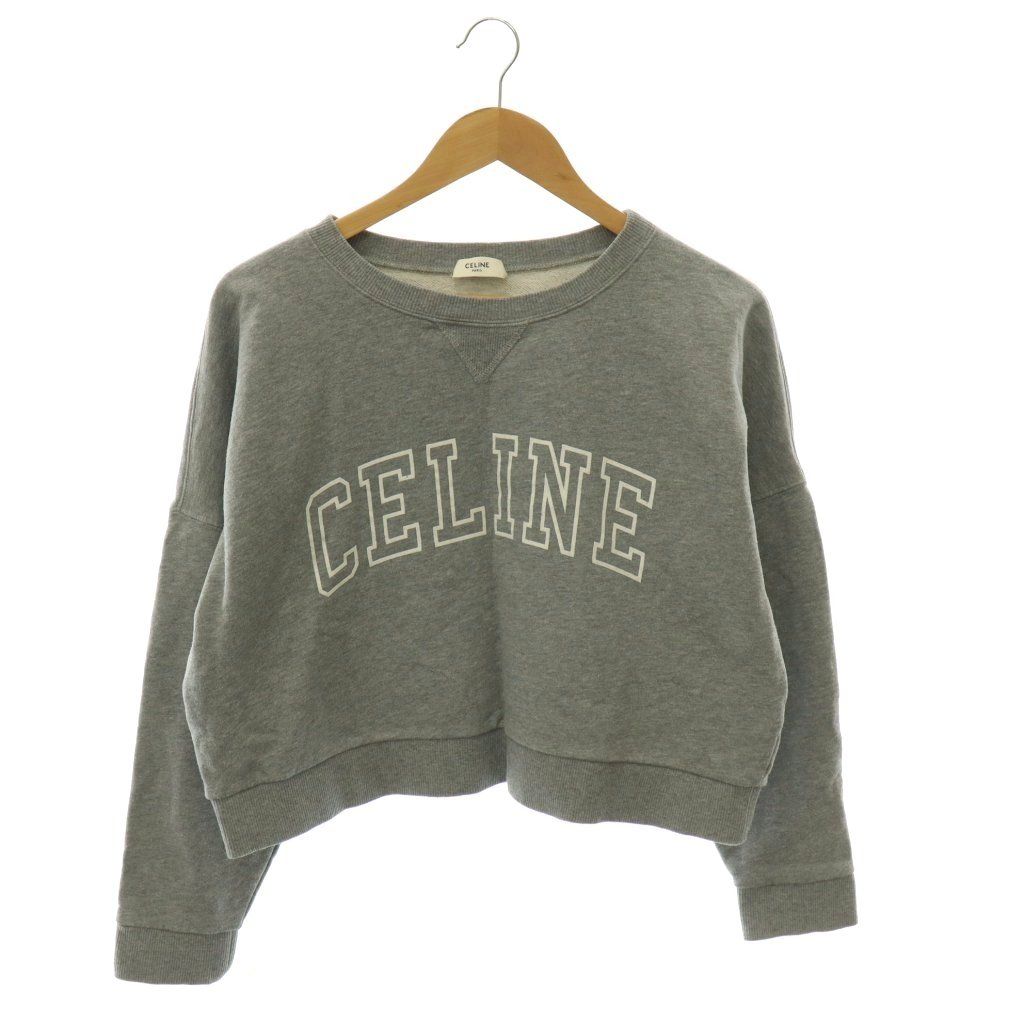 Celine Logo Loose Sweatshirt Pullover Cropped Gray White S