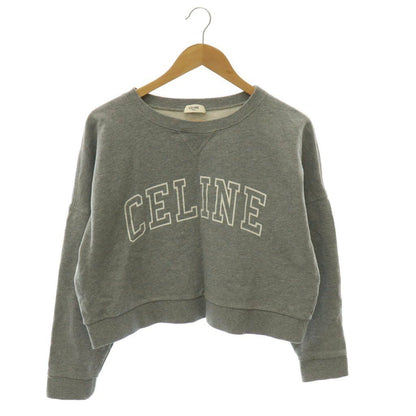 Celine Logo Loose Sweatshirt Pullover Cropped Gray White S