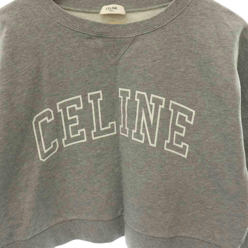 Celine Logo Loose Sweatshirt Pullover Cropped Gray White S — view 3