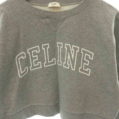 Celine Logo Loose Sweatshirt Pullover Cropped Gray White S — view 3