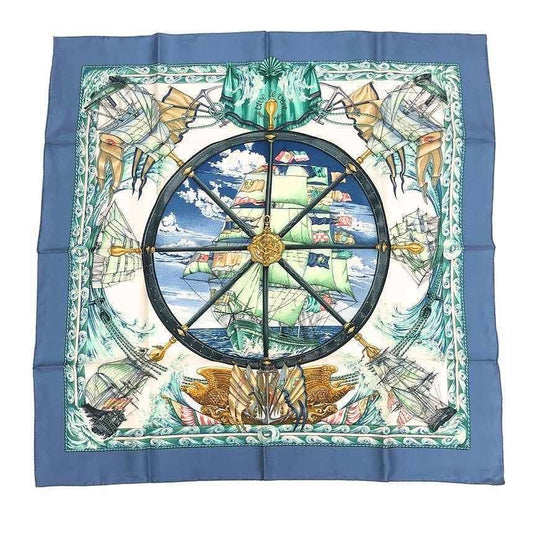 Hermes Scarf Carre 90 Vive le Vent Blow the Wind Blue Silk