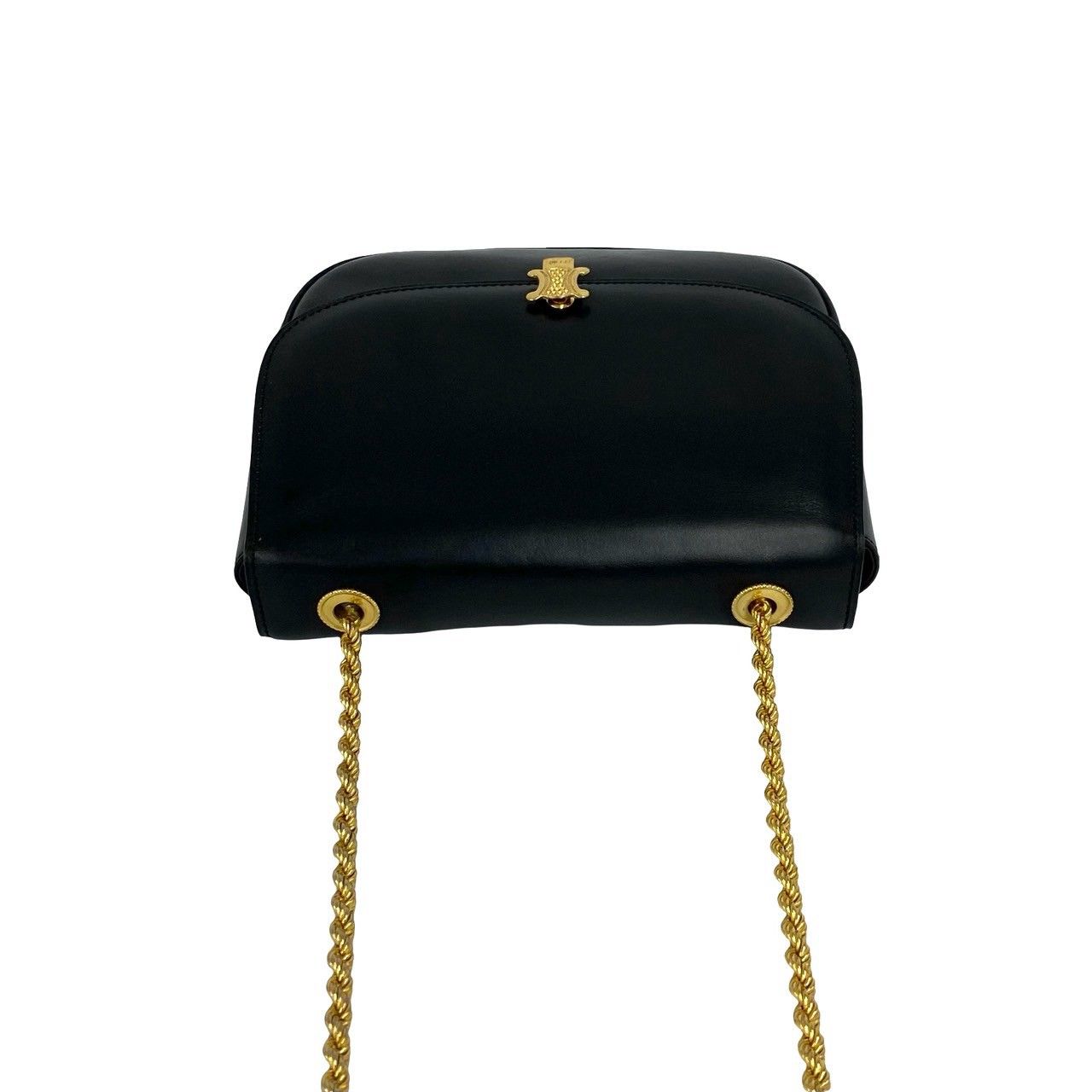 Celine Triomphe Logo Leather Chain Shoulder Bag Pochette Crossbody Black — view 4