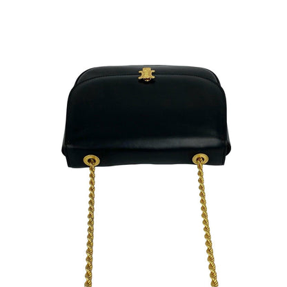 Celine Triomphe Logo Leather Chain Shoulder Bag Pochette Crossbody Black — view 4
