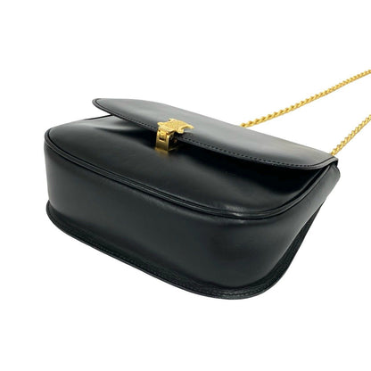 Celine Triomphe Logo Leather Chain Shoulder Bag Pochette Crossbody Black — view 8