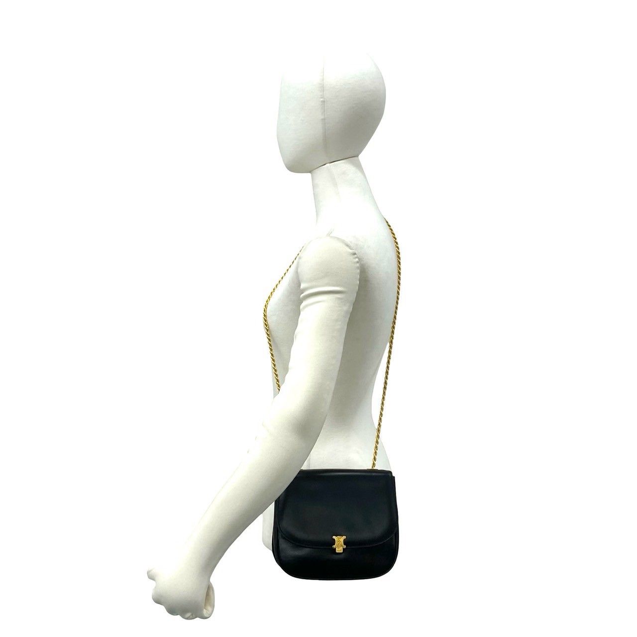 Celine Triomphe Logo Leather Chain Shoulder Bag Pochette Crossbody Black — view 2