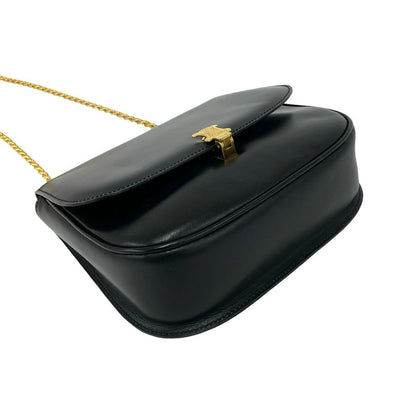 Celine Triomphe Logo Leather Chain Shoulder Bag Pochette Crossbody Black — view 7