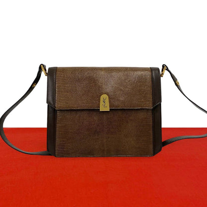 Saint Laurent Vintage YSL Logo Leather Shoulder Bag Pochette Brown