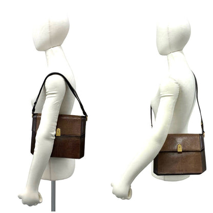 Saint Laurent Vintage YSL Logo Leather Shoulder Bag Pochette Brown — view 2