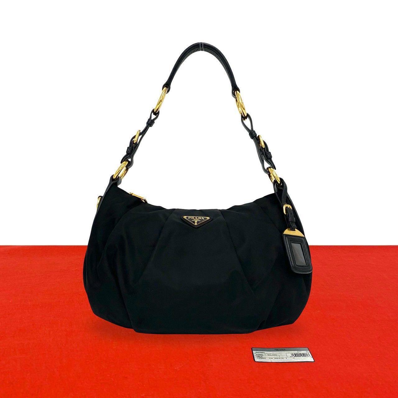 Prada Triangle Logo Tessuto Nylon Leather Shoulder Bag Black