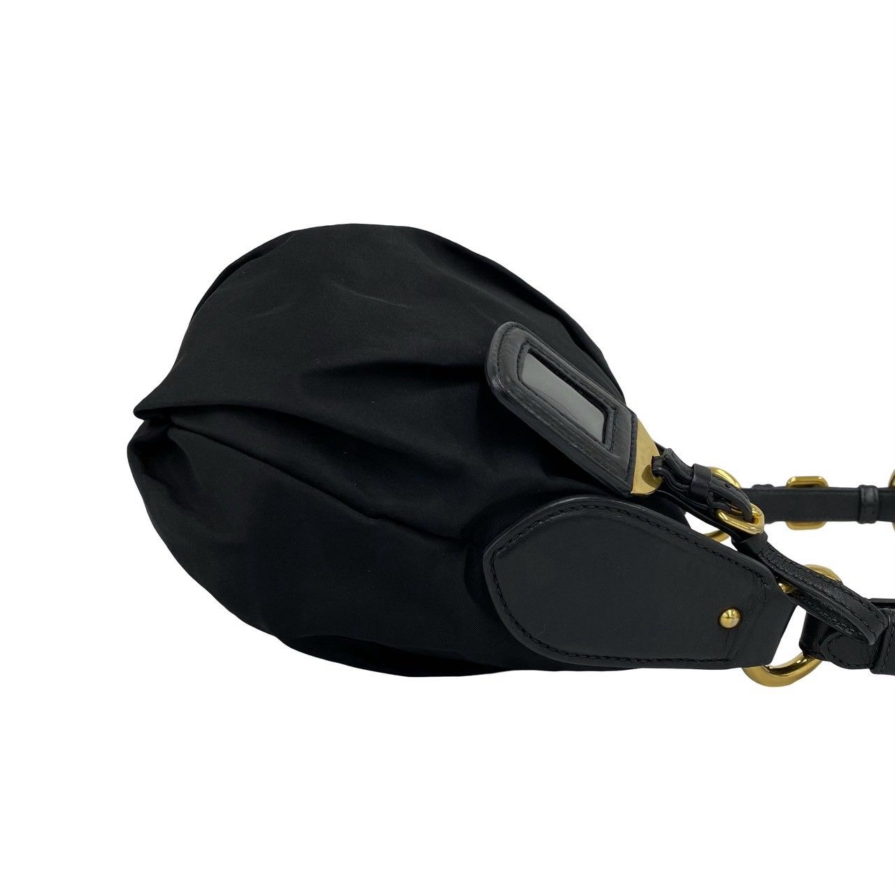 Prada Triangle Logo Tessuto Nylon Leather Shoulder Bag Black — view 6