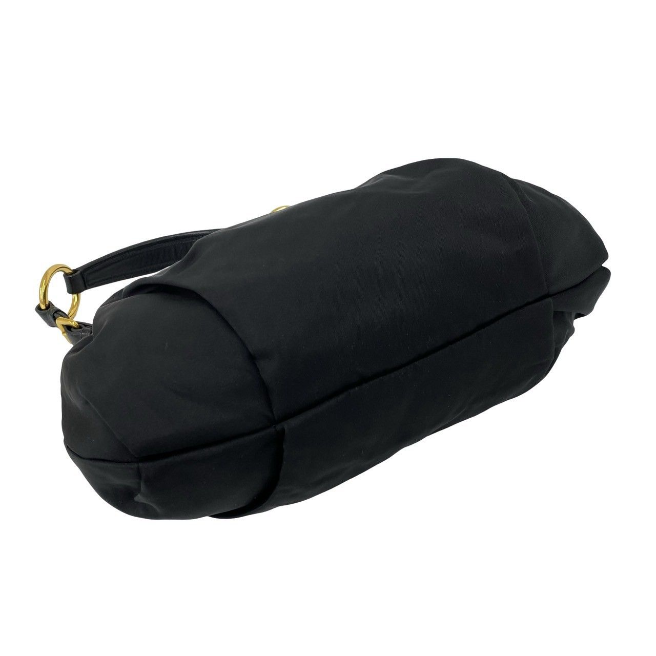 Prada Triangle Logo Tessuto Nylon Leather Shoulder Bag Black — view 7