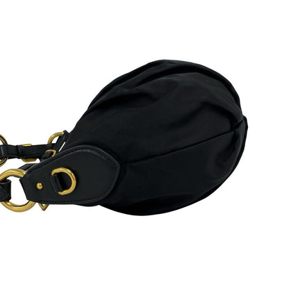 Prada Triangle Logo Tessuto Nylon Leather Shoulder Bag Black — view 5