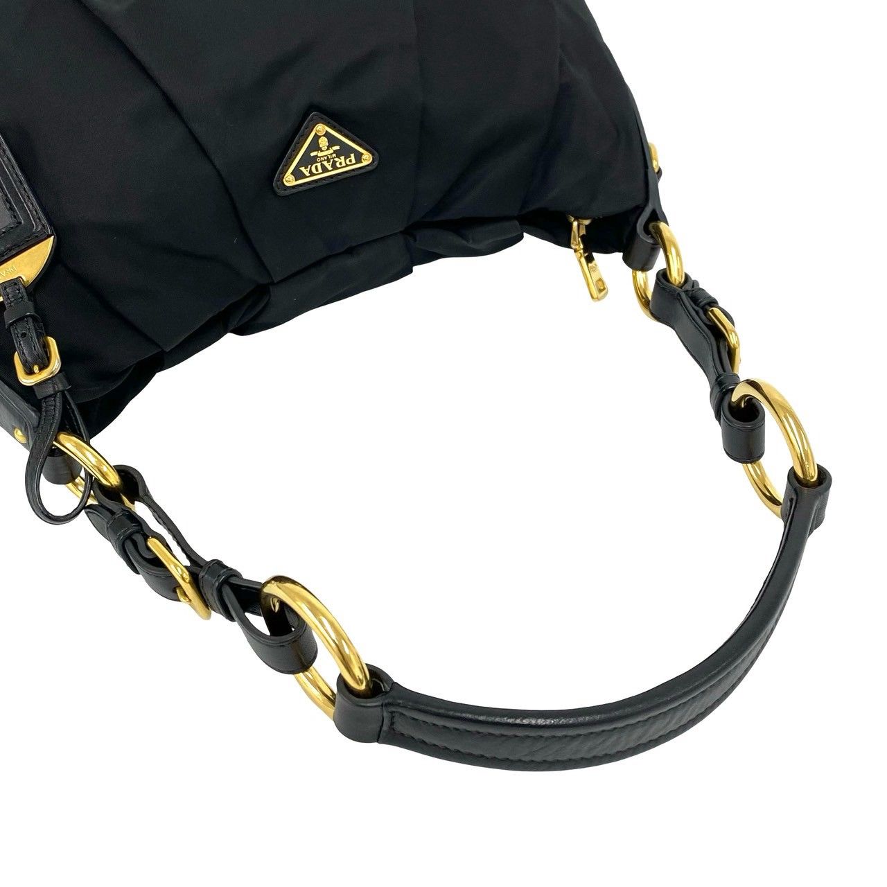 Prada Triangle Logo Tessuto Nylon Leather Shoulder Bag Black — view 4