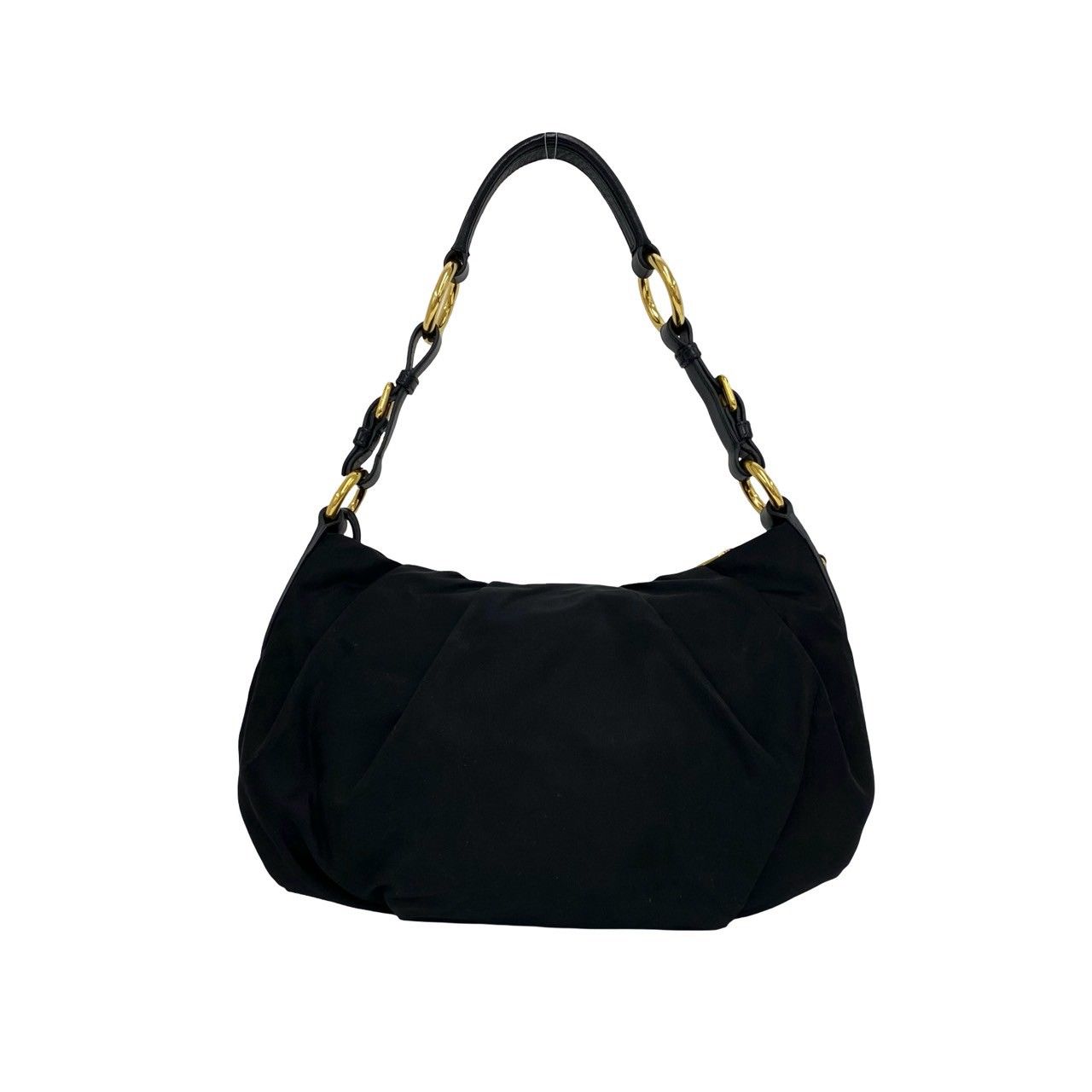 Prada Triangle Logo Tessuto Nylon Leather Shoulder Bag Black — view 3