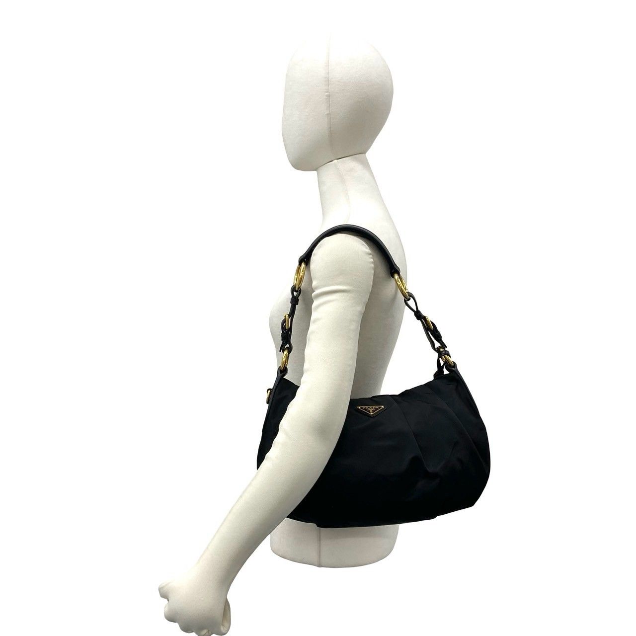Prada Triangle Logo Tessuto Nylon Leather Shoulder Bag Black — view 2