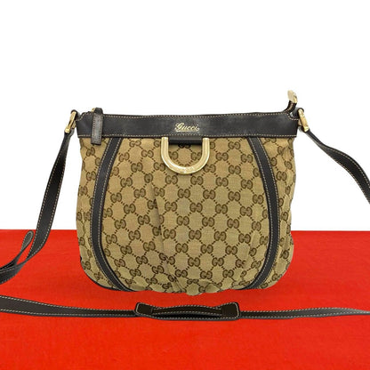 Gucci Abbey Logo Canvas Leather Shoulder Bag Pochette Crossbody Brown