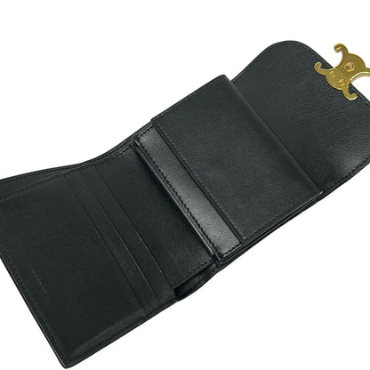 Celine Trifold Wallet Small Flap Triomphe Black Leather — view 3