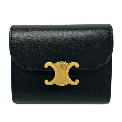 Celine Trifold Wallet Small Flap Triomphe Black Leather